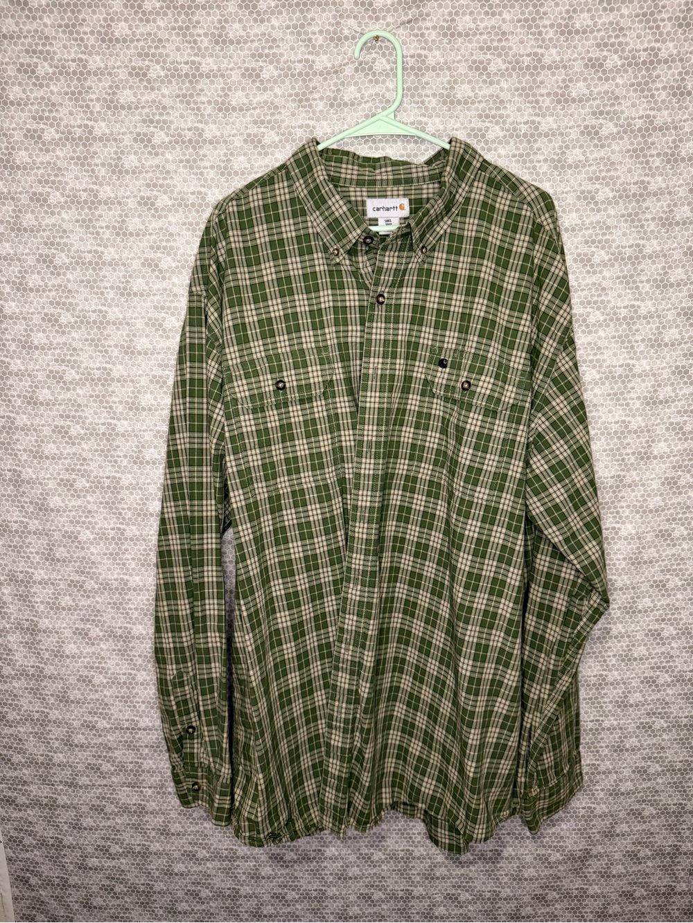 Carhartt Men's Green Plaid Button Down Long Sleeve Flannel 3XL Tall